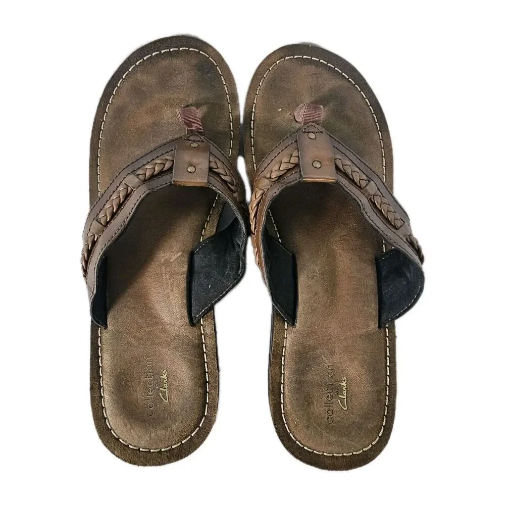 Clarks Women's Fenner Nerice Sandals Size 10 M Brown Braided Flip Flops Boho EUC - Picture 2 of 7